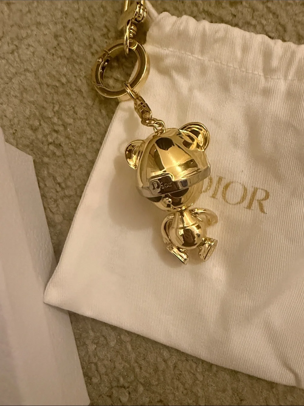 Dior Gold Tone Bear Keyring Charm
